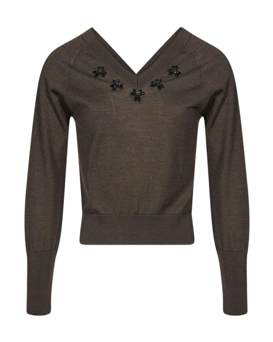 Simone Rocha Brown V-Neck Embellished Sweater