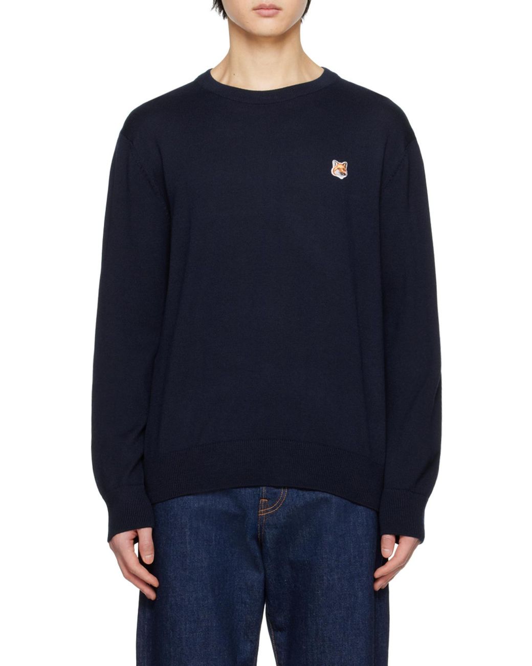 Maison Kitsuné Blue Maison Kitsuné Fox Head Patch Long-Sleeved Jumper for men