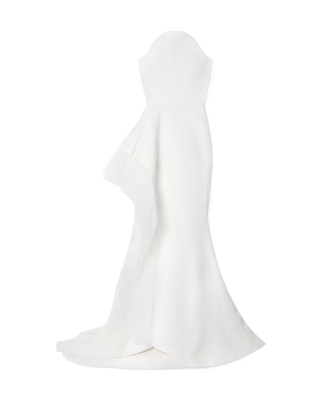 Maticevski White Asymmetrical Strapless Tulle-Trim Gown
