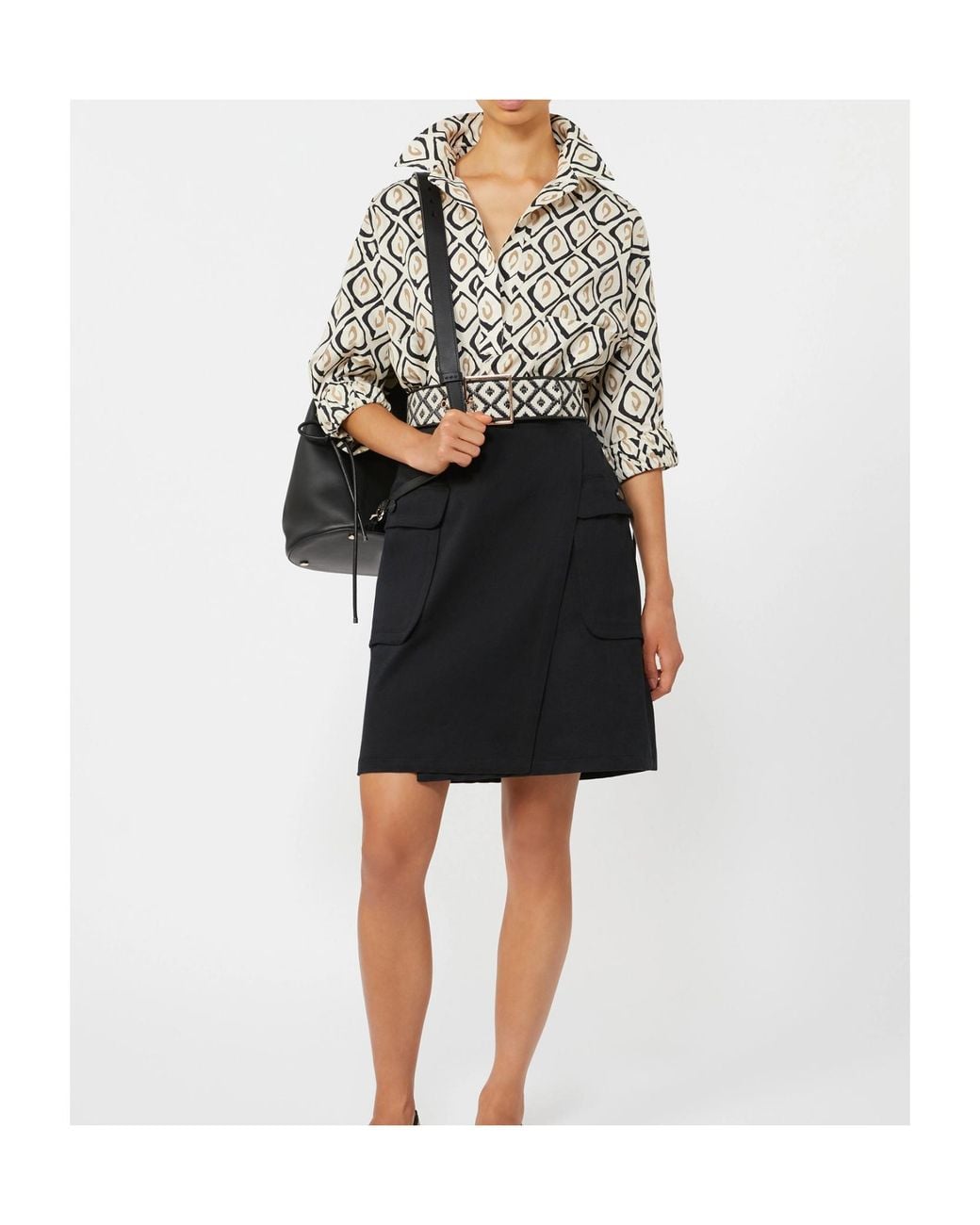 Max Mara White Cotton Poplin Printed Drawstring Shirt
