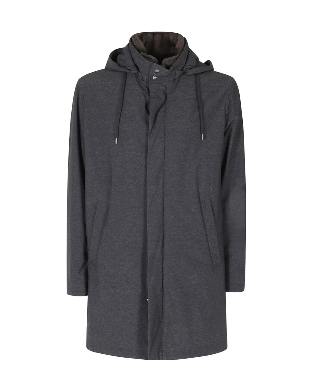 Herno Gray Long-Sleeved Hooded Coat for men