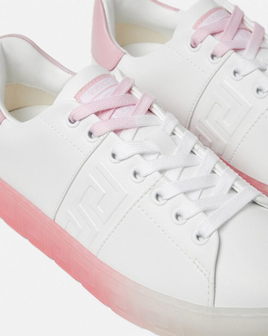 Versace White Greca-Embossed Lace-Up Sneakers