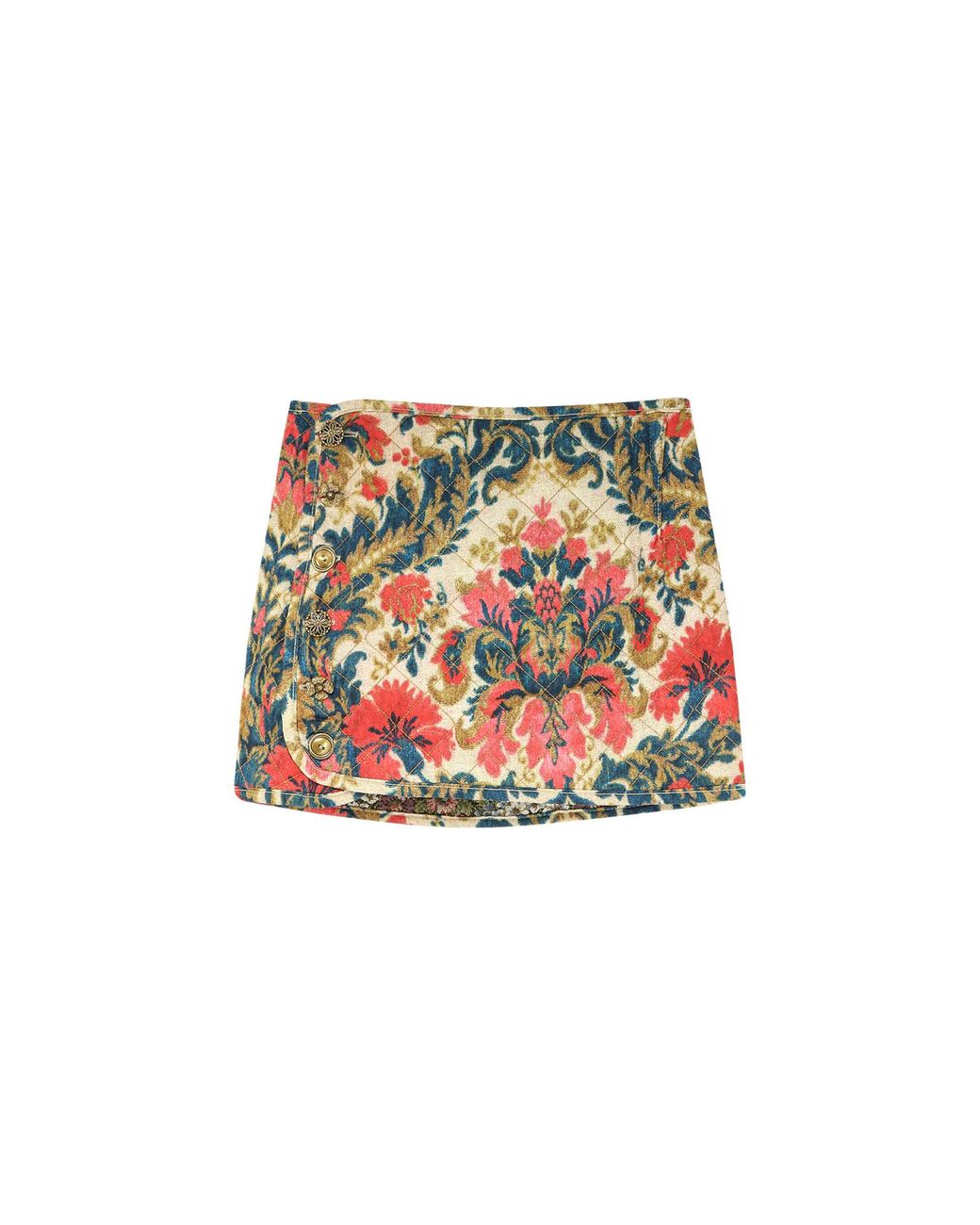 Farm Rio Metallic Quilted Floral Reversible Mini Skirt