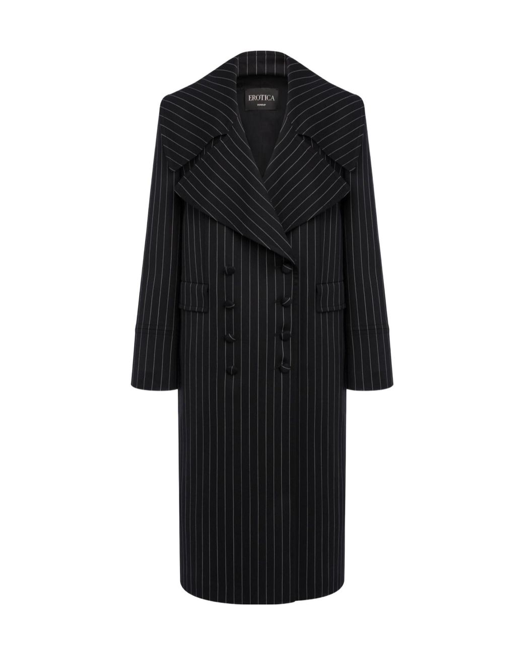 Dondup Black Pinstripe-Pattern Double-Breasted Coat