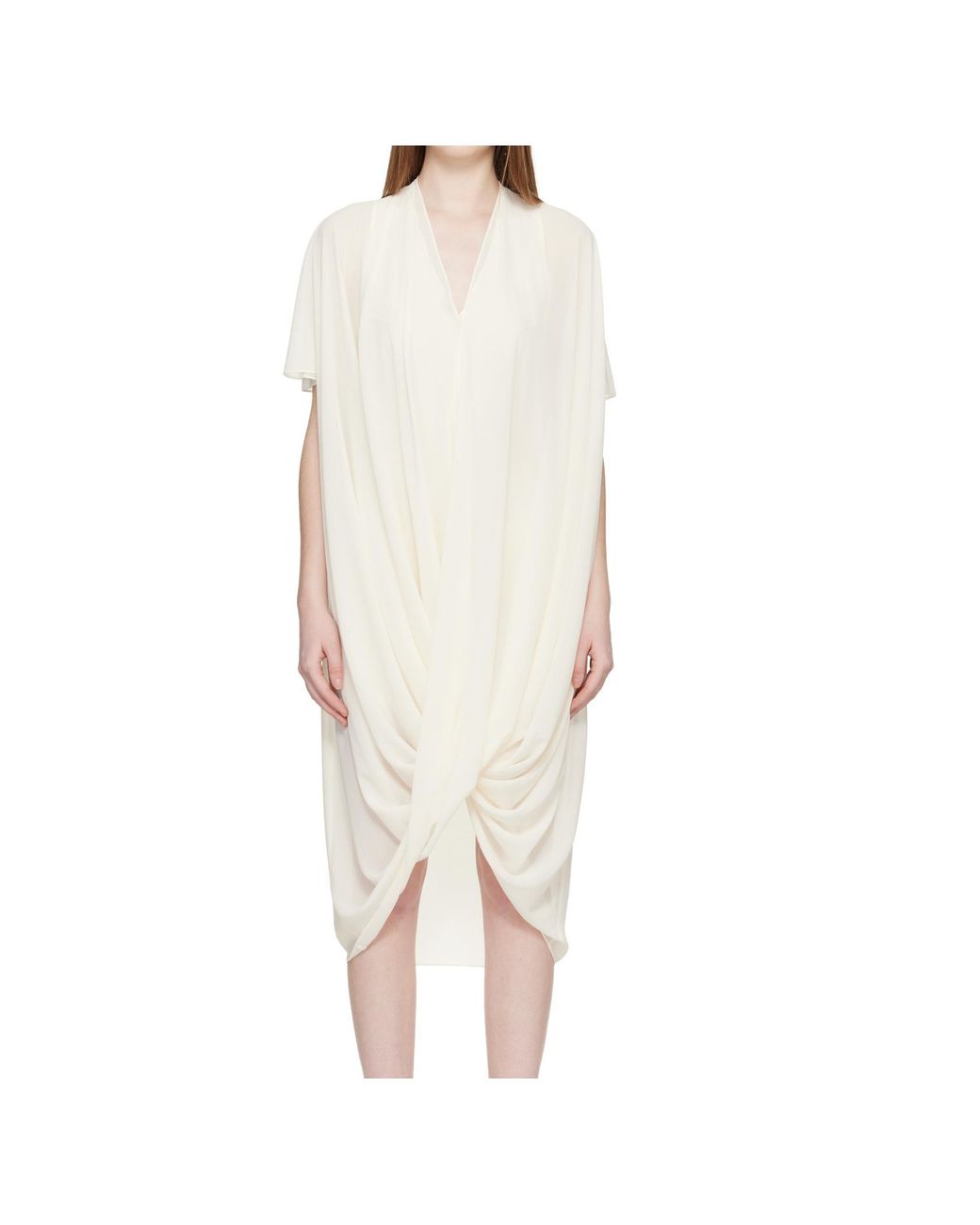 MM6 by Maison Margiela White V-Neck Draped Midi Dress