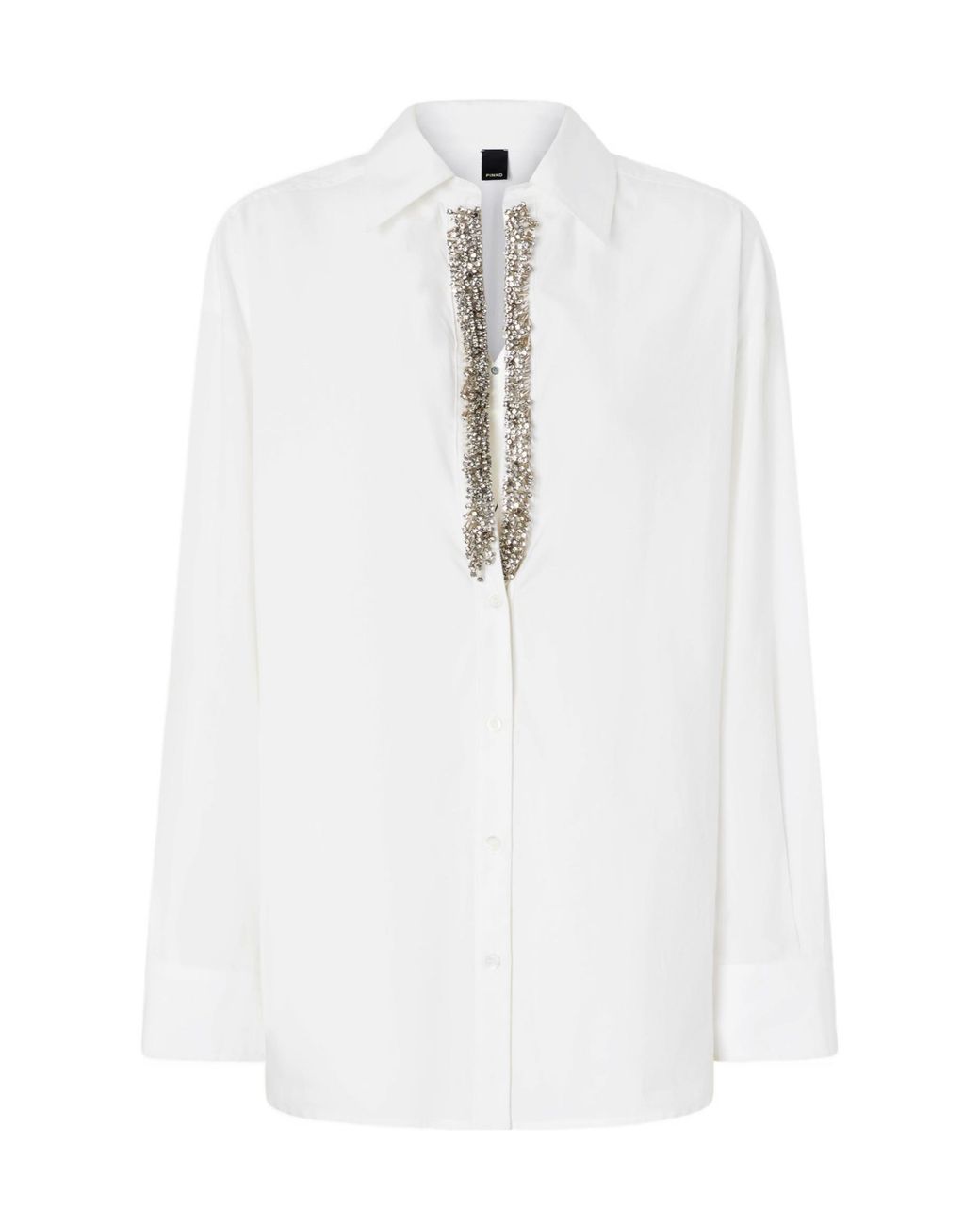 Pinko White Capirai Embellished V-Neck Shirt