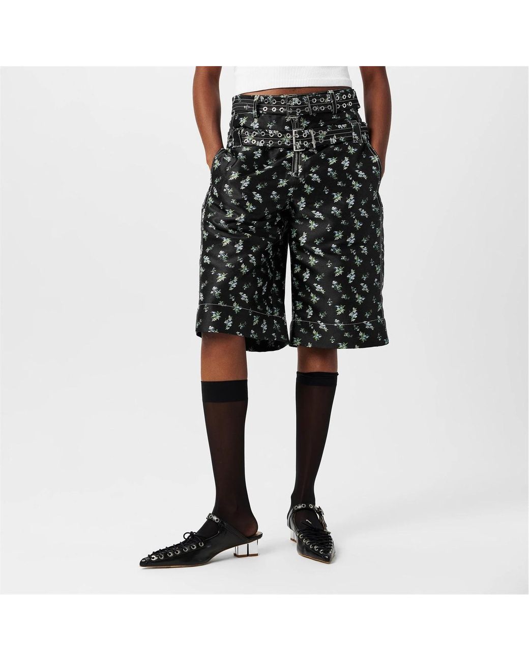 Ganni Black Jacquard Shorts