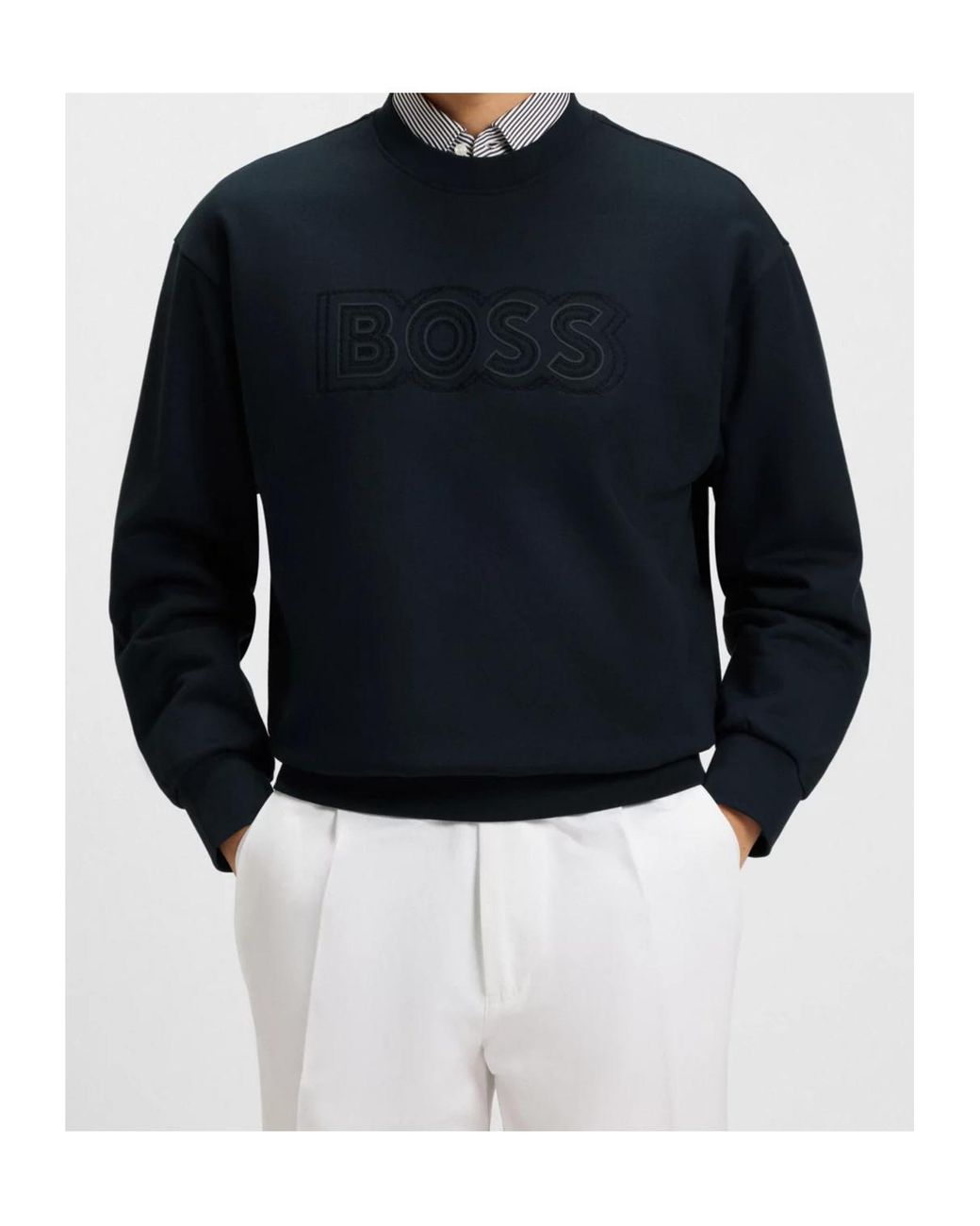 Boss Blue Boss Logo Detailed Crewneck Sweatshirt for men
