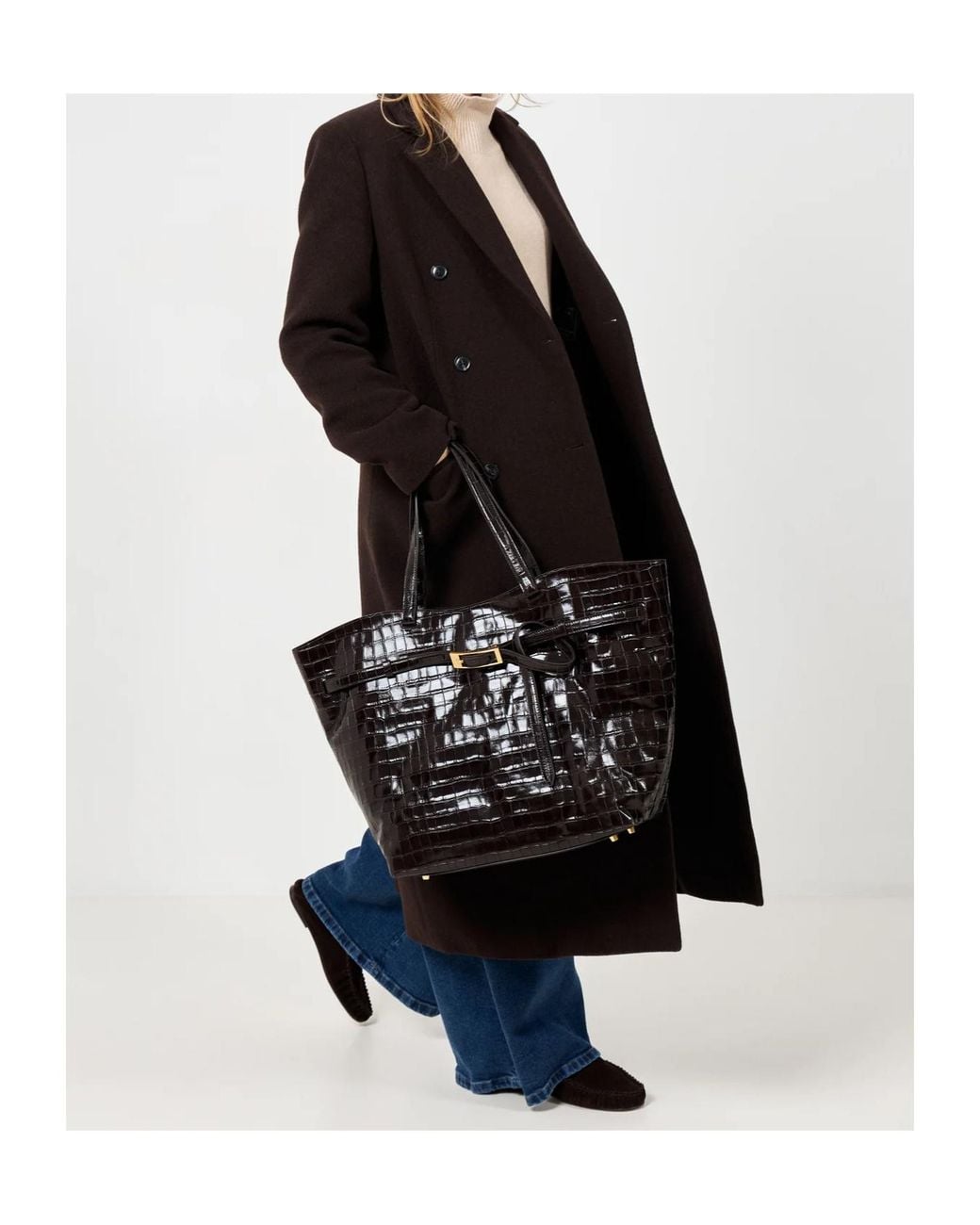 Anine Bing Black Elly Embossed Tote Bag