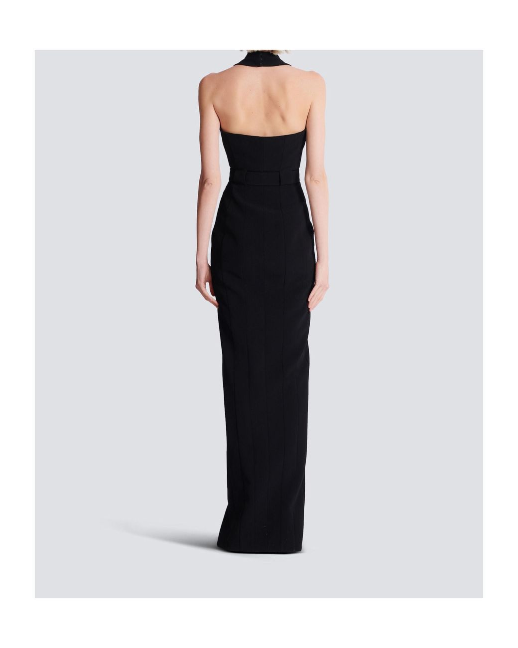 Balmain Black Belted Long Crepe Dress