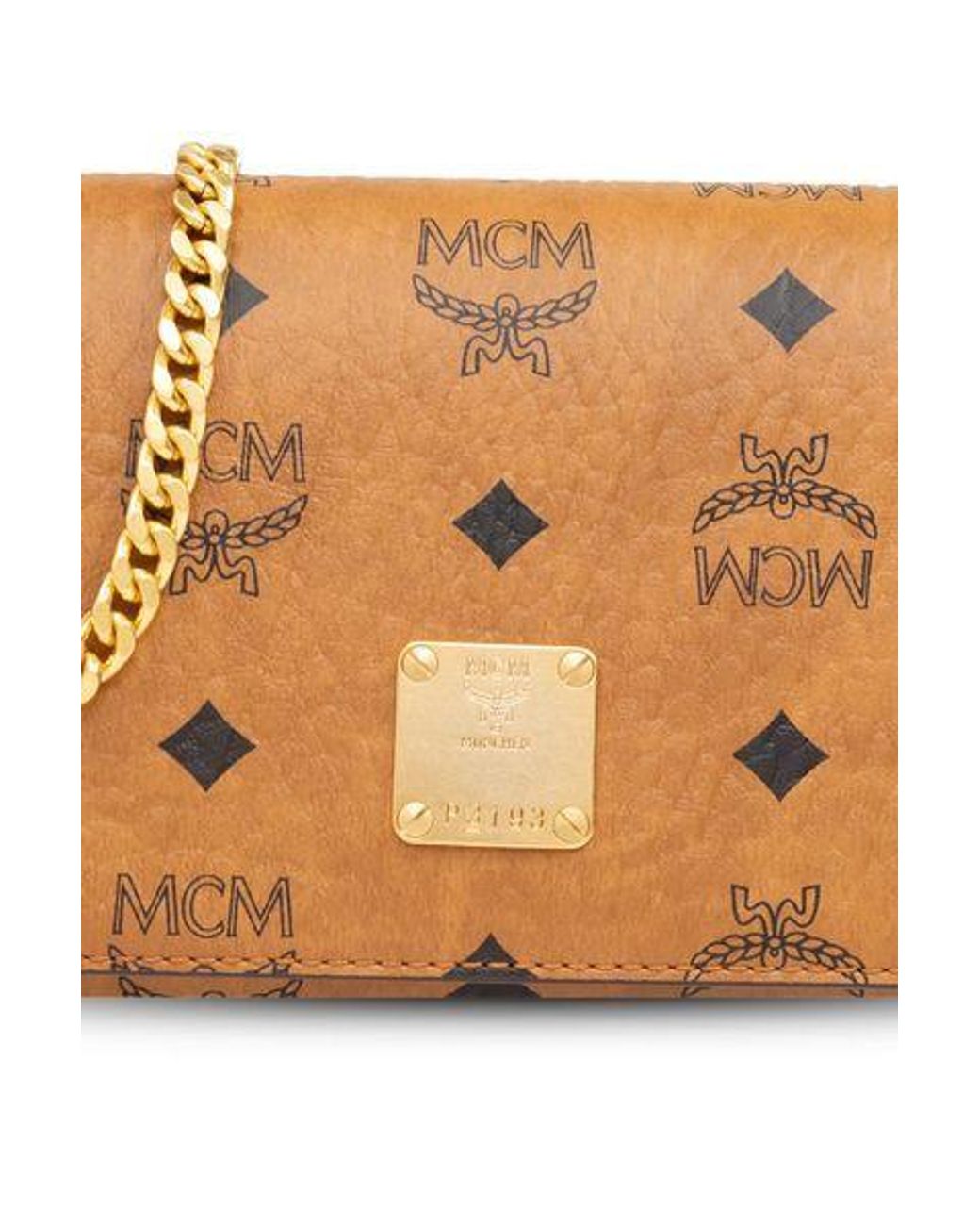 MCM Natural Logo-Engraved Chain-Linked Shoulder Bag