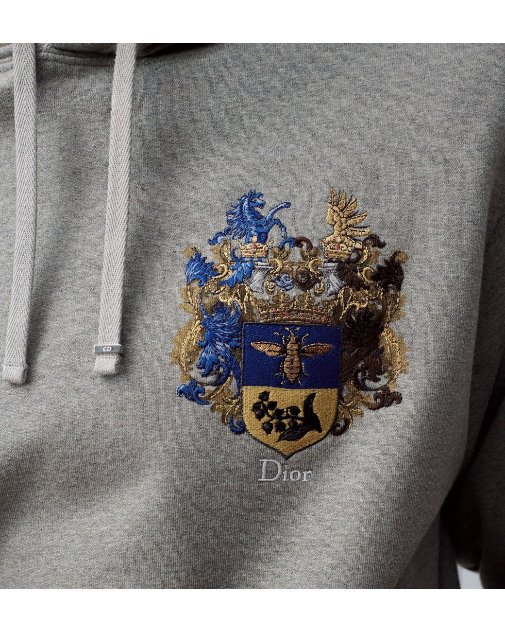 Dior Gray Hooded Sweatshirt With Blason Embroidery, Relaxed Fit for men