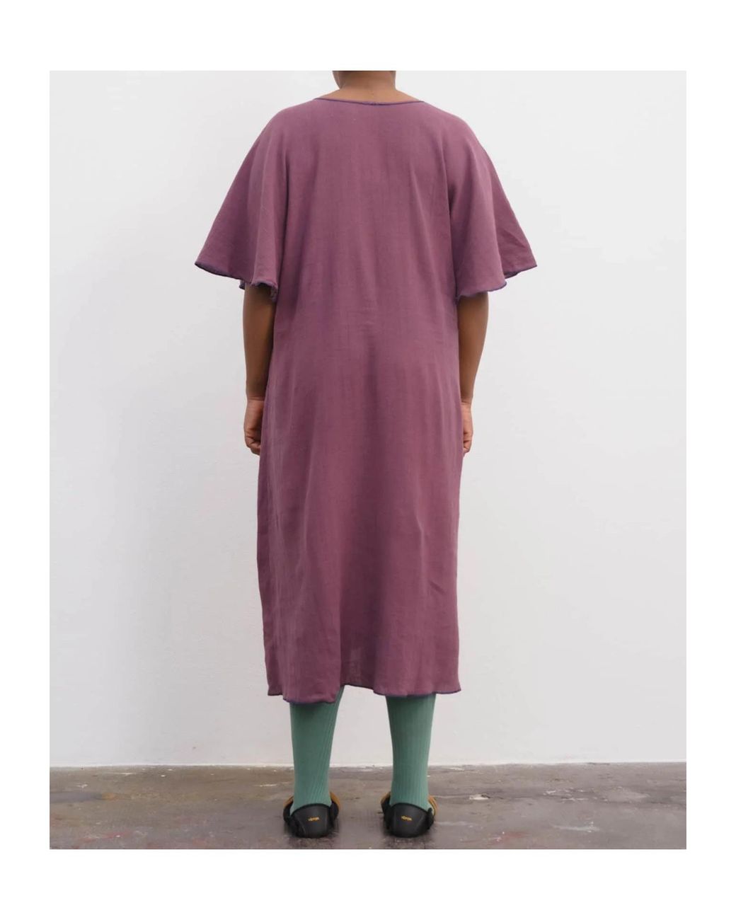 Baserange Purple Rene Contrast-Trim Flared-Sleeve Midi Dress