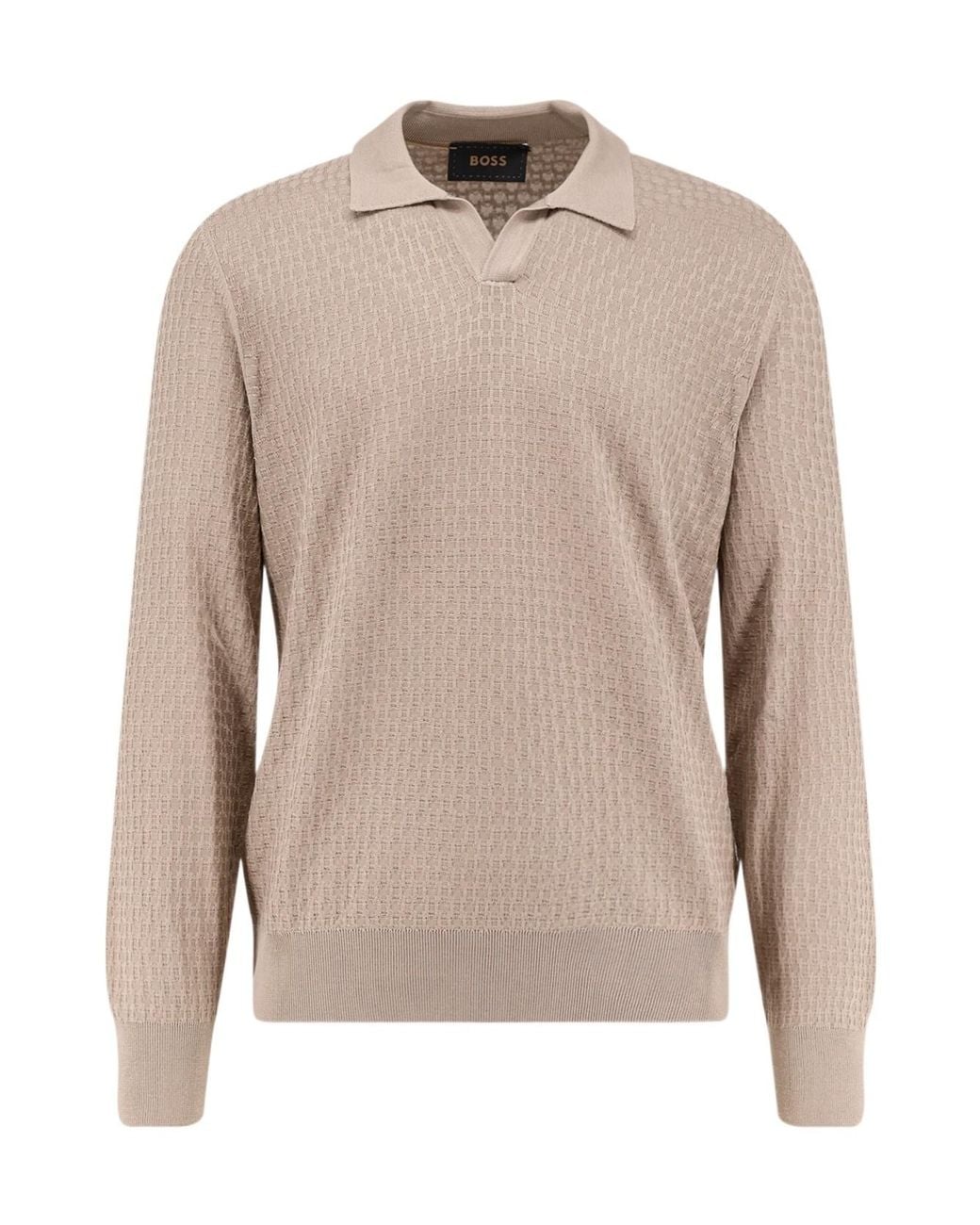 Boss Natural Boss Textured Polo-Collar Knitted Jumper for men
