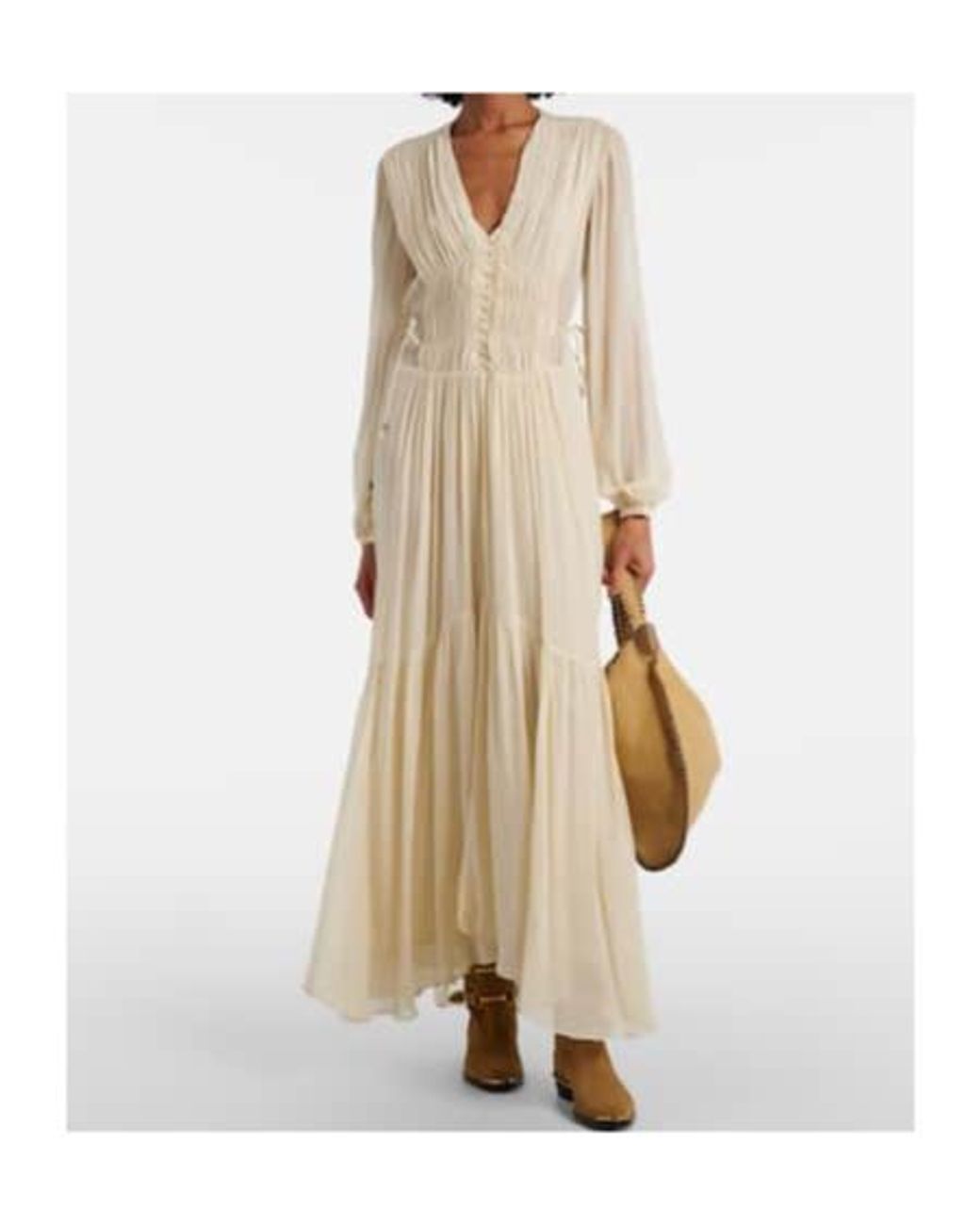 Isabel Marant Natural Briane Gathered Muslin Maxi Dress