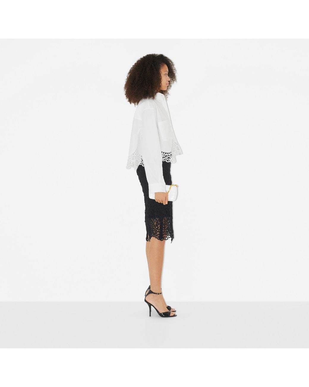 Burberry Black Lace-Detailed Knitted Pencil Skirt