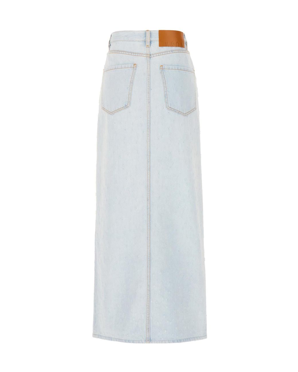 MSGM White Front-Slit Denim Midi Skirt