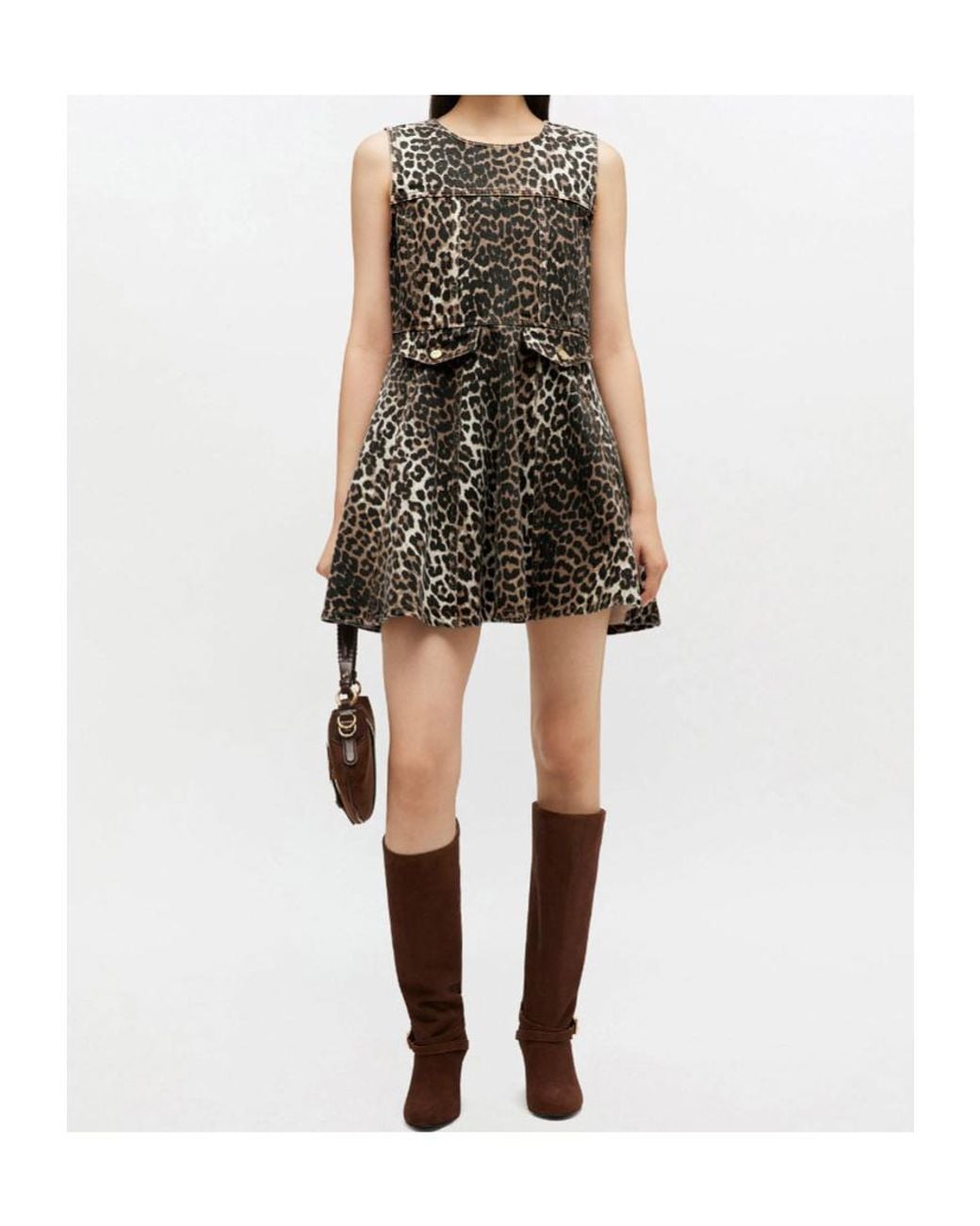 Ganni Multicolor Leopard Denim Mini Dress
