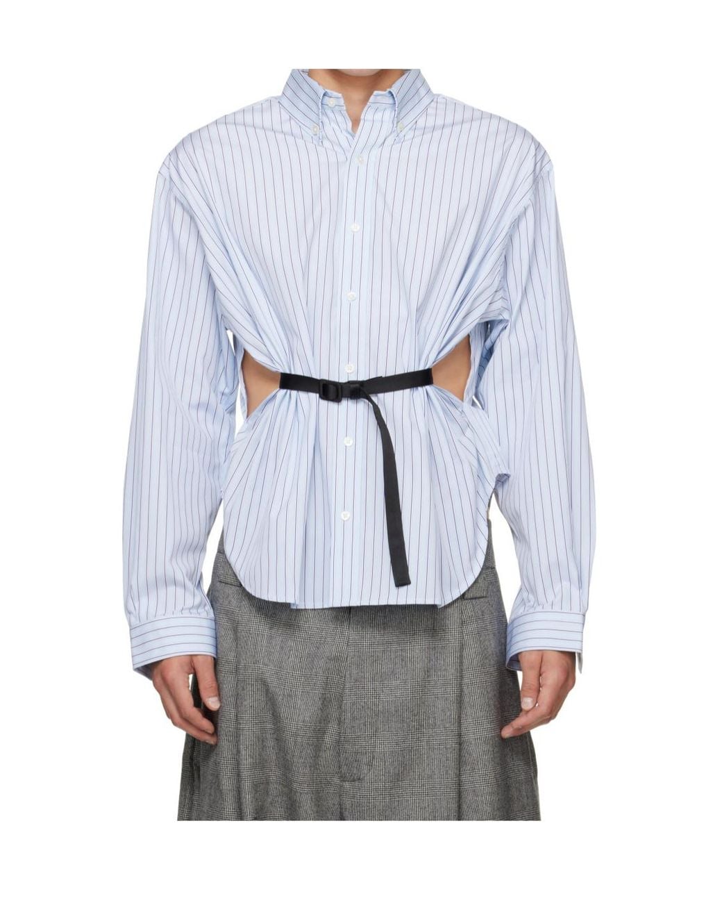 VAQUERA Blue Belted Cut-Out Stripe Shirt