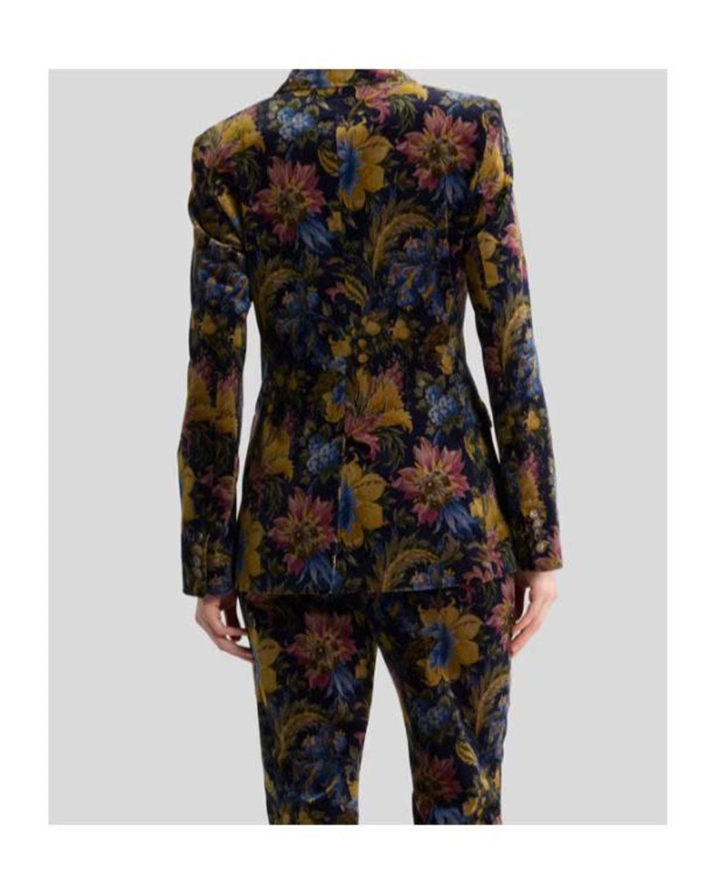 Etro Black Floral Velvet Double-Breasted Blazer