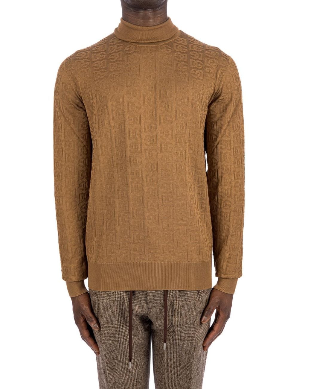 Dolce & Gabbana Brown Dg Logo Jacquard Turtleneck Sweater for men