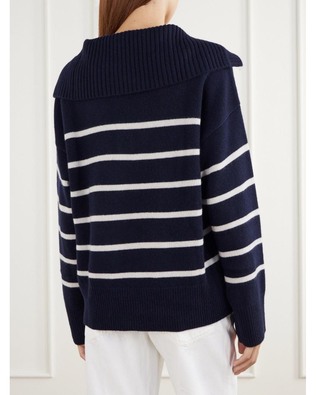 FRAME Blue Striped Cashmere Polo Shirt