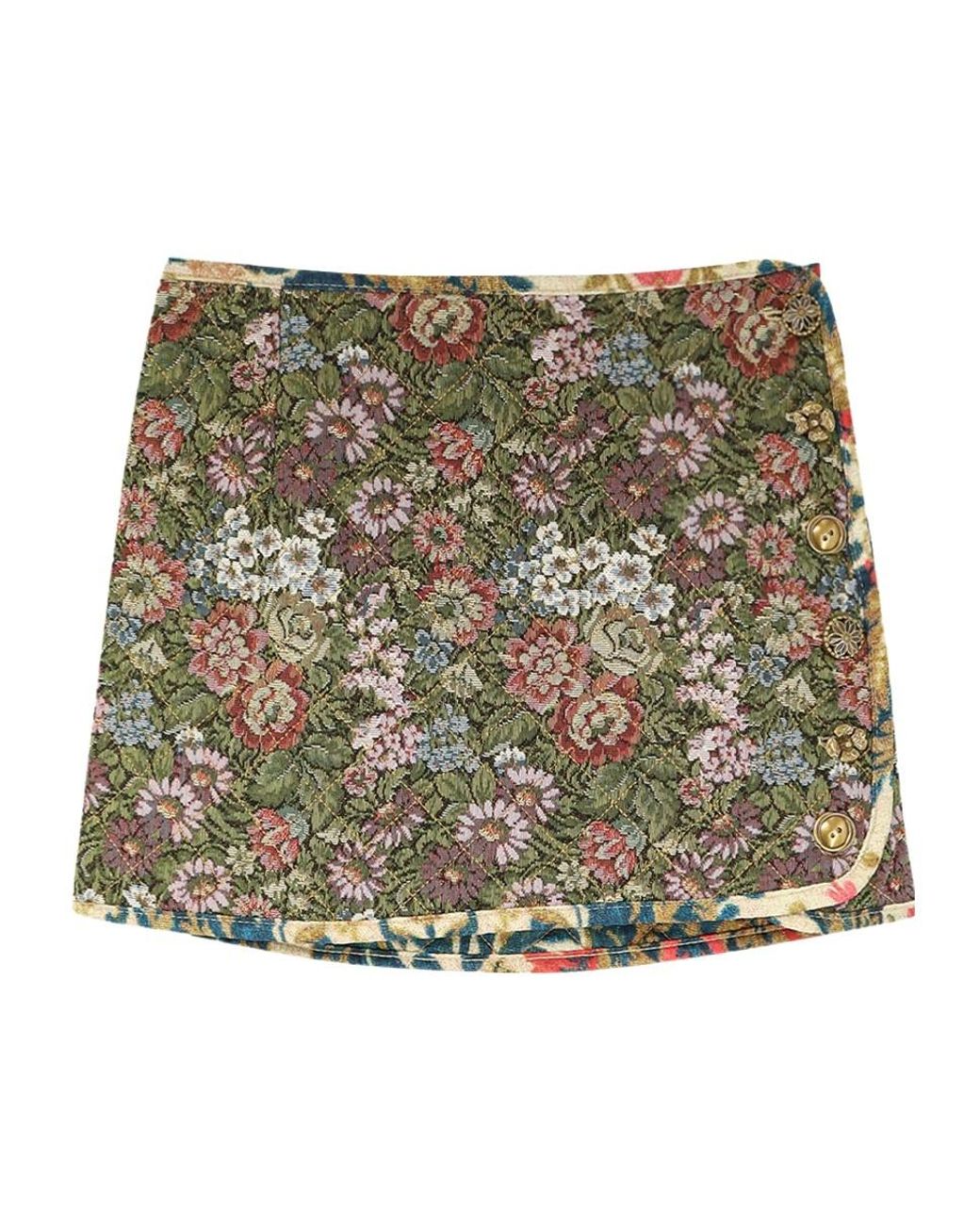 Farm Rio Metallic Quilted Floral Reversible Mini Skirt