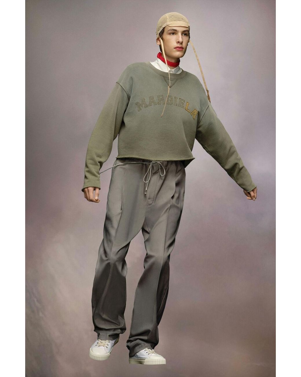 Maison Margiela Green Logo Patch Cropped Sweatshirt