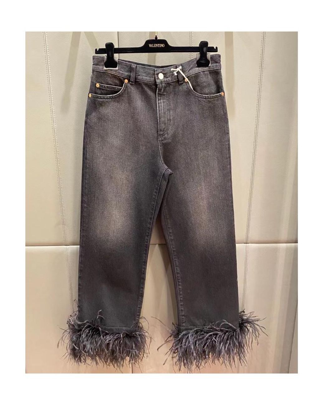 Valentino Black Logo Patch Straight Leg Jeans
