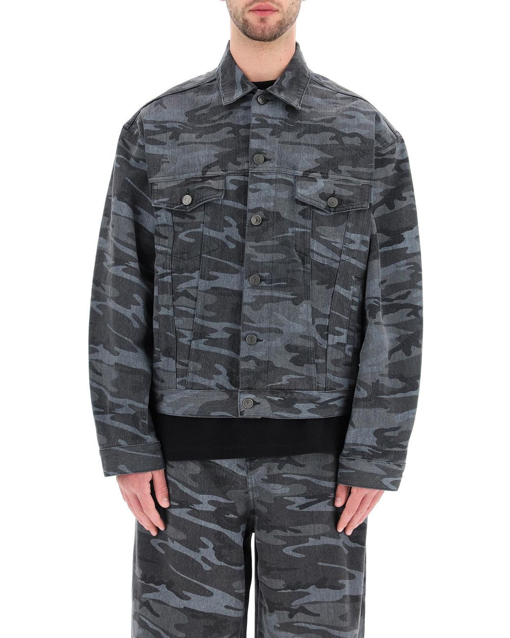 Balenciaga Gray Camo Print Denim Jacket for men