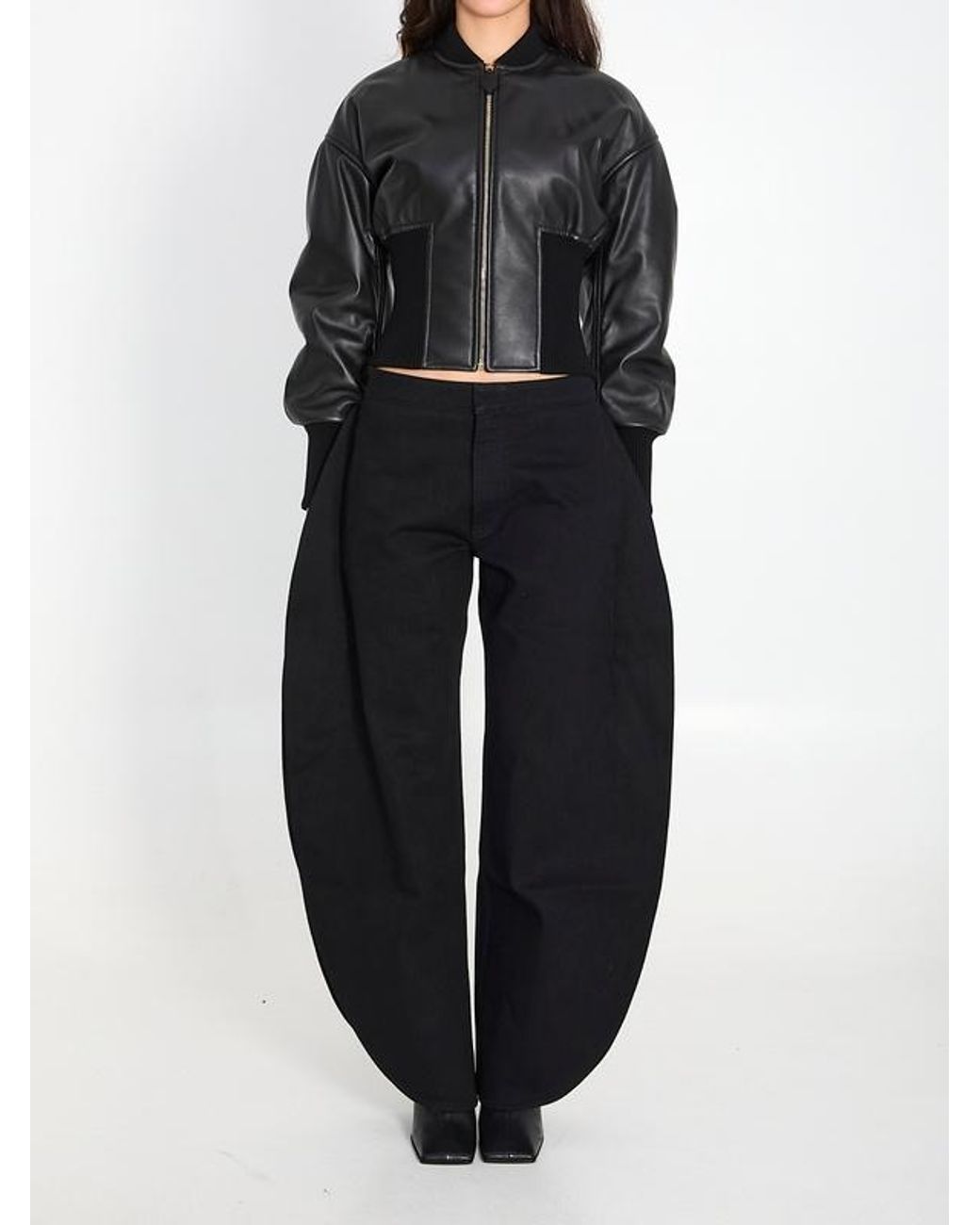 Alaïa Black Leather Bomber Jacket