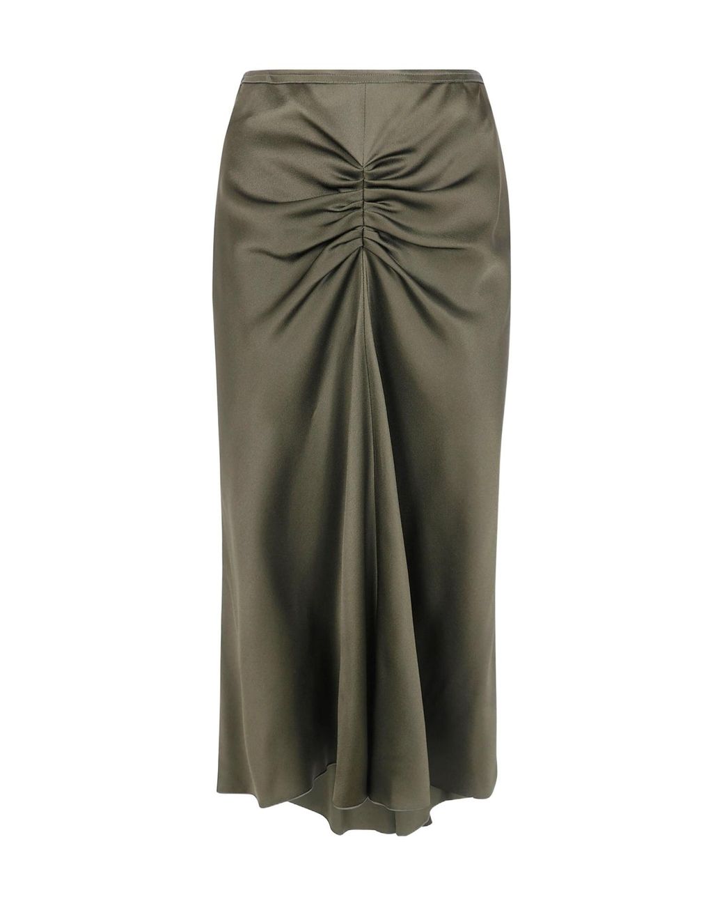 Victoria Beckham Green Bela Ruched Detailed Midi Skirt