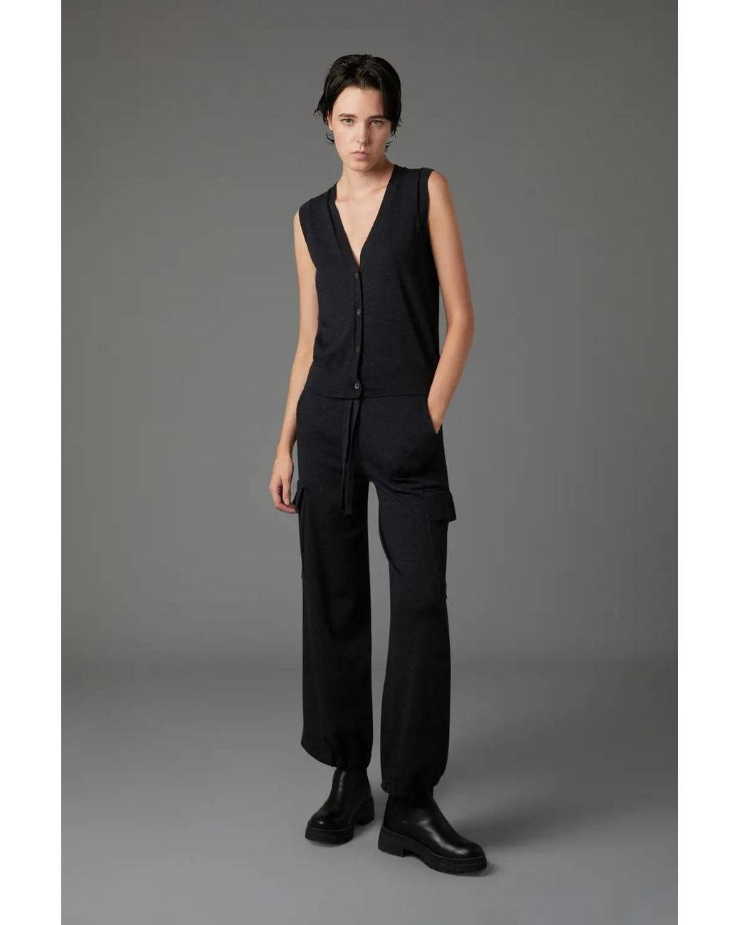 P.A.R.O.S.H. Black Drawstring Wool-Blend Cargo Trousers