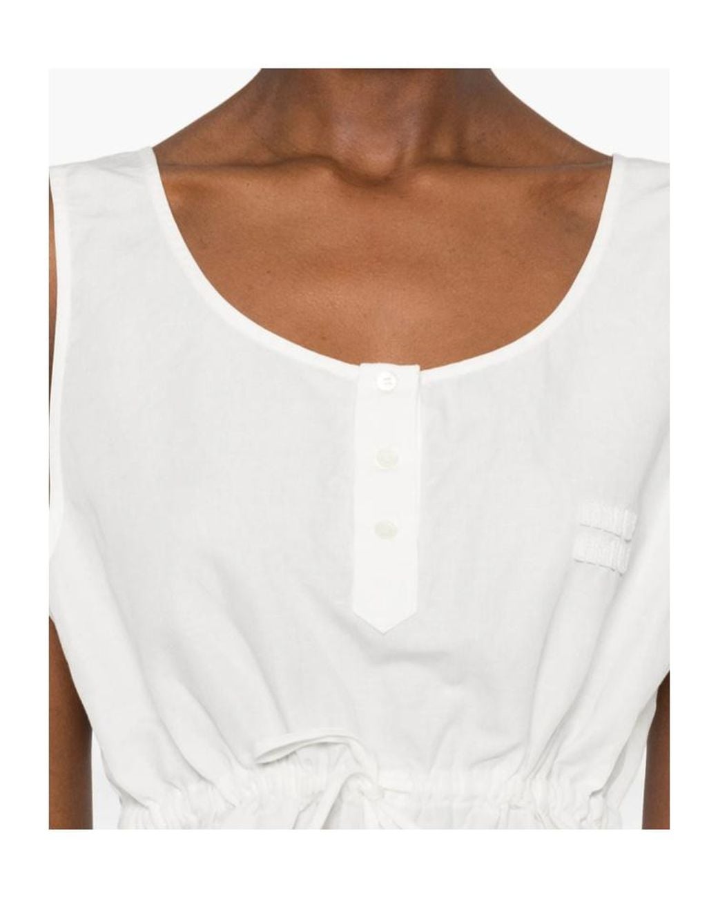 Miu Miu White Sleeveless Drawstring Top