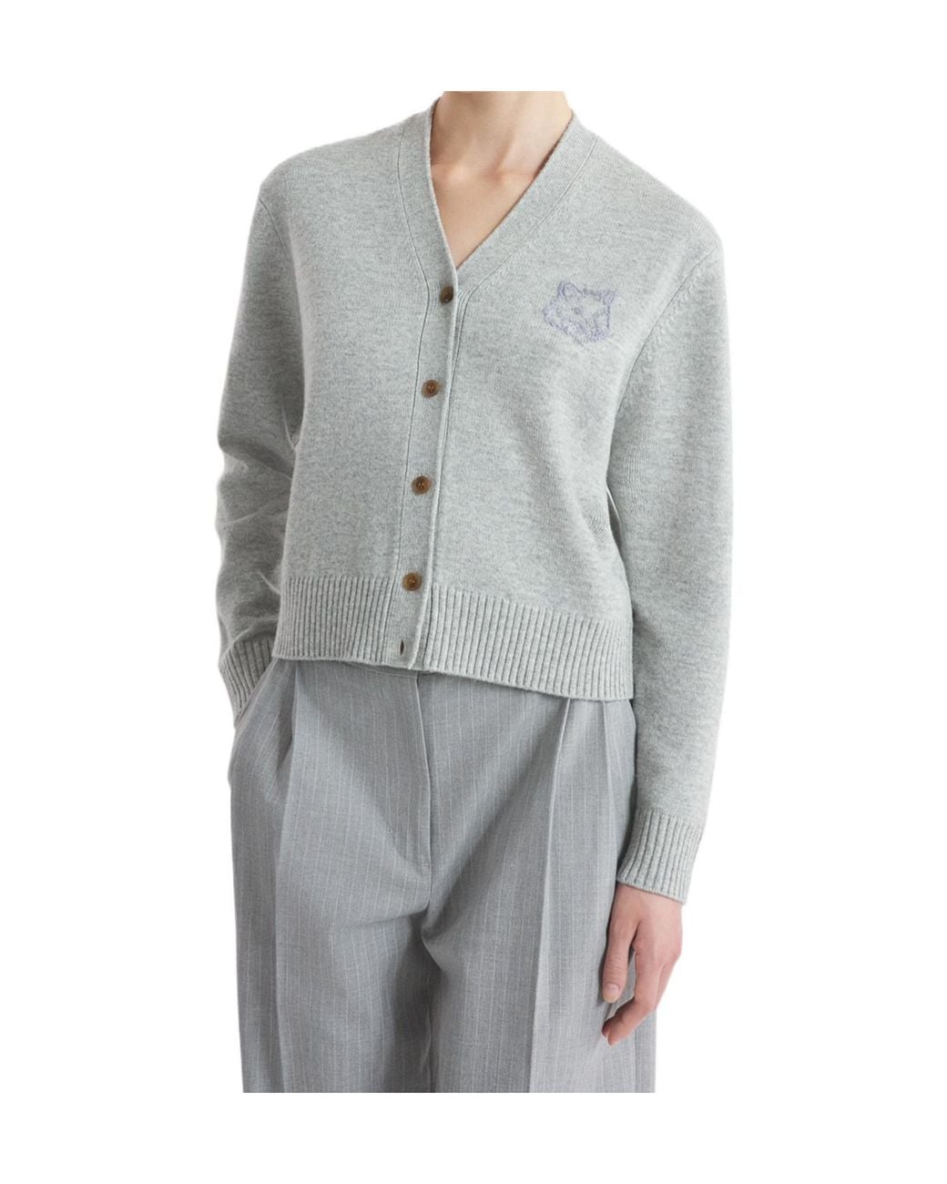 Maison Kitsuné Gray Maison Kitsuné Bold Fox Head Embroidered Knit Cardigan