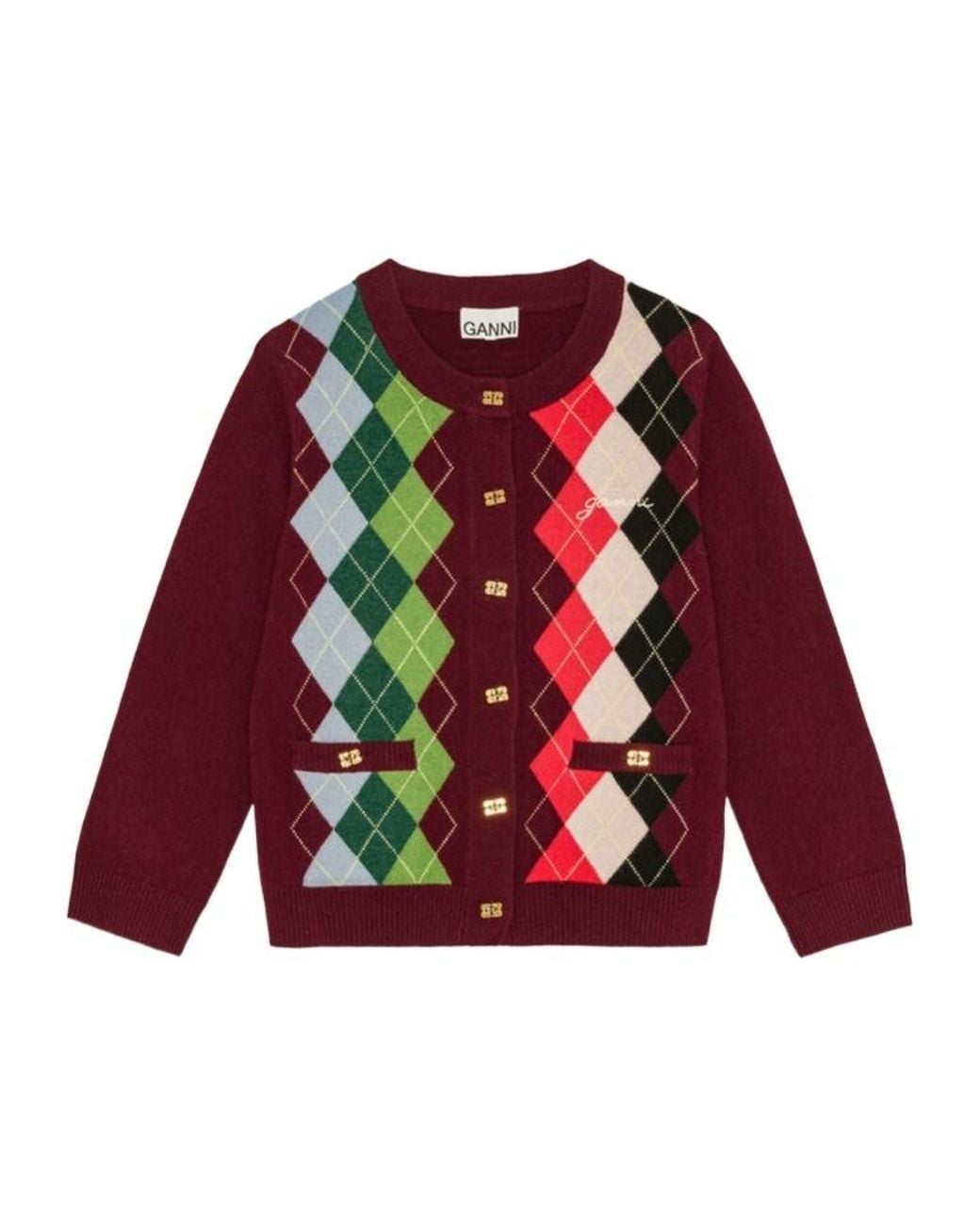 Ganni Red Check Cardigan