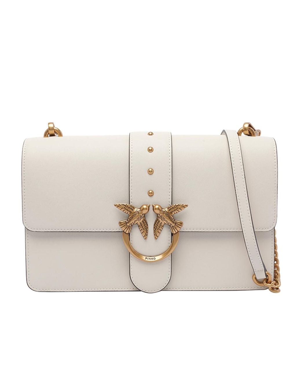 Pinko Natural Logo Plaque Chain Linked Crossbody Bag