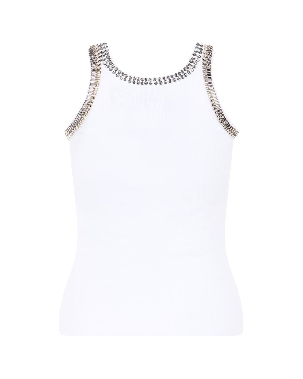 Pinko White Bejewelled Embellished Ribbed Top