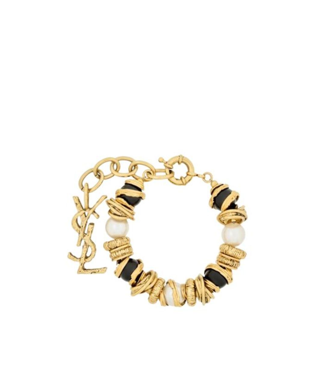 Saint Laurent Metallic Loulou Pearl And Disk Bracelet