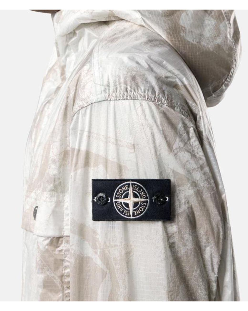 Stone Island White Camouflage Printed Hooded Coat for men