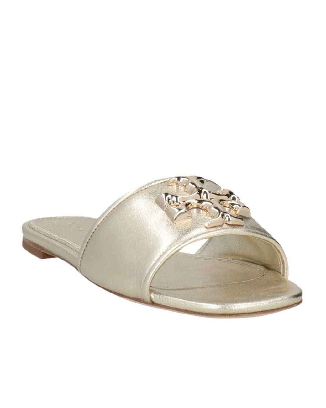 Tory Burch White Metallic Leather Slide Sandals