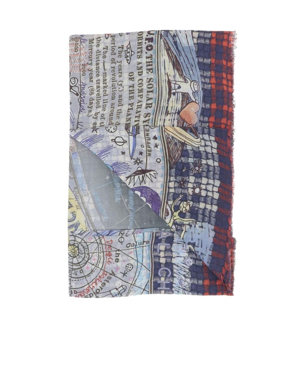 Faliero Sarti Blue Fringed Printed Scarf