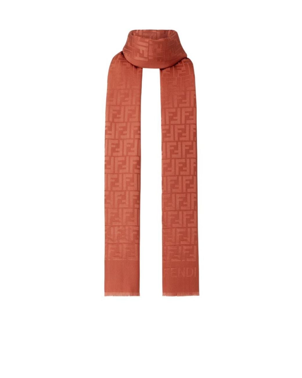 Fendi Red Ff Jacquard Fringed Scarf