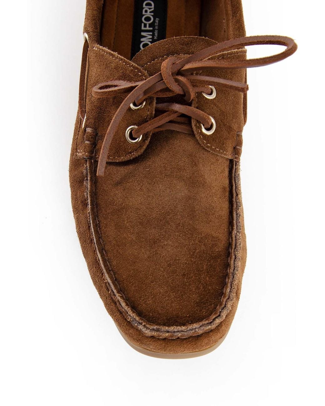 Tom Ford Brown Squared Toe Lace-Up Boat Shoes for men
