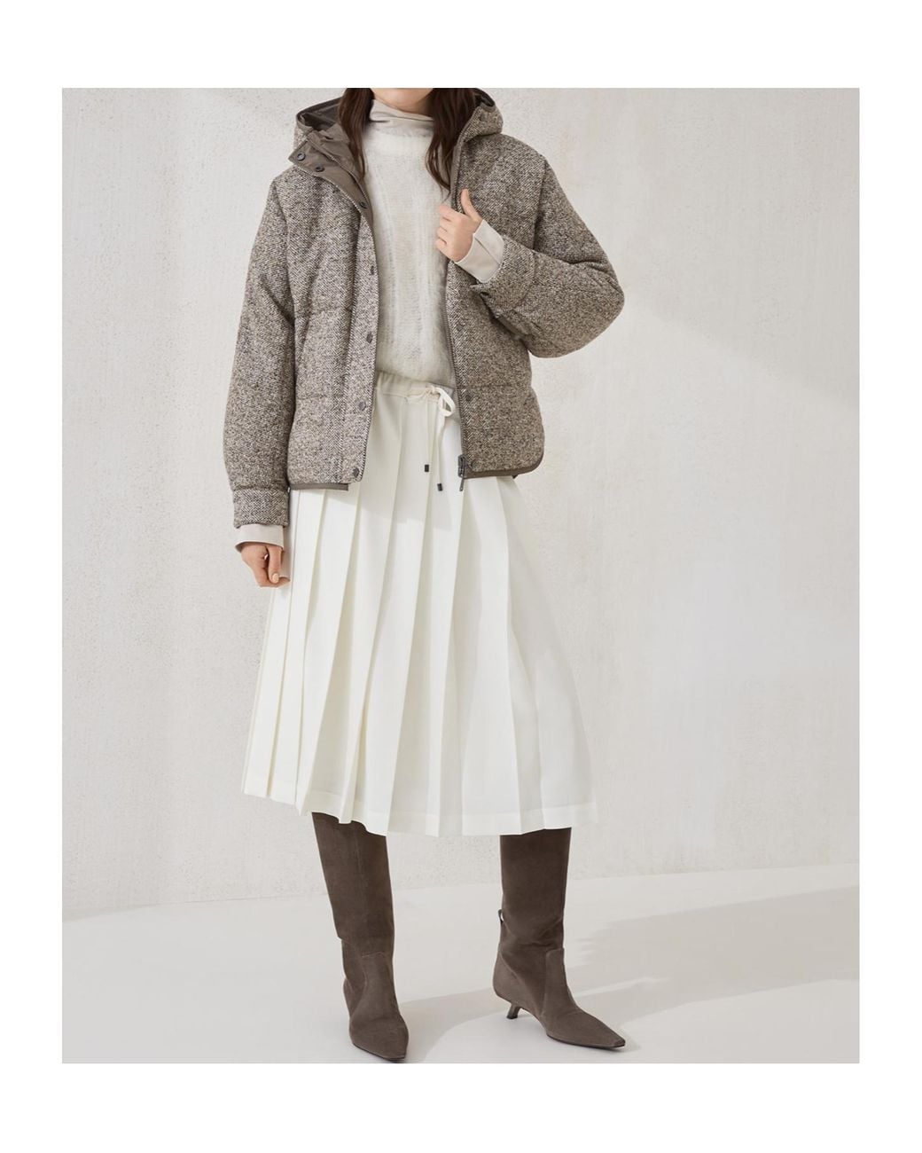Brunello Cucinelli Gray Quilted Hooded Jacket