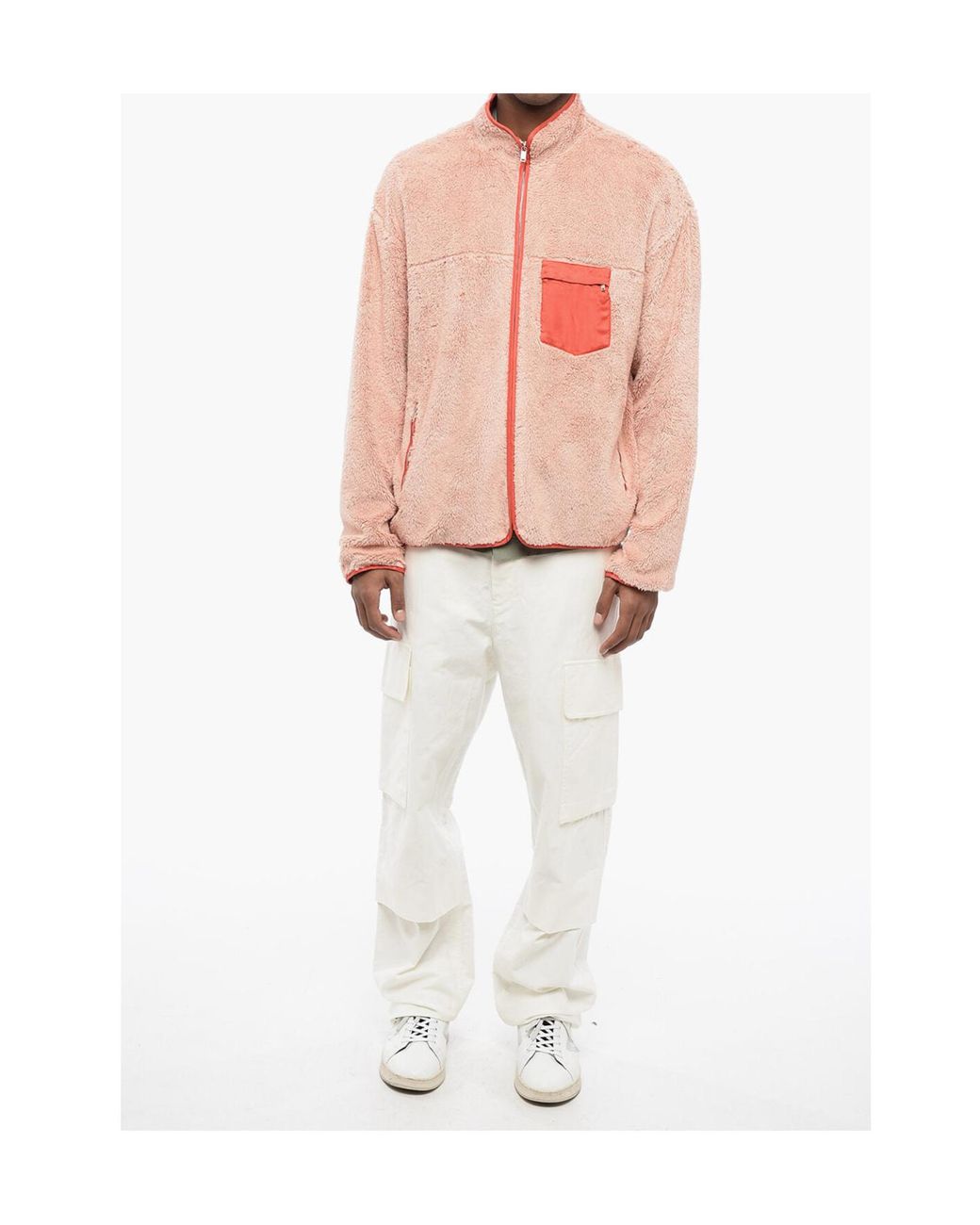Jil Sander Pink Mock Neck Teddy Fleece Sweatshirt for men