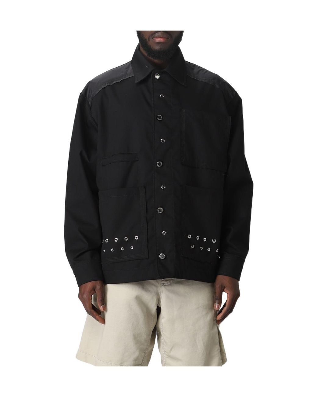 Khrisjoy Black Eyelet-Embellished Military Jacket for men