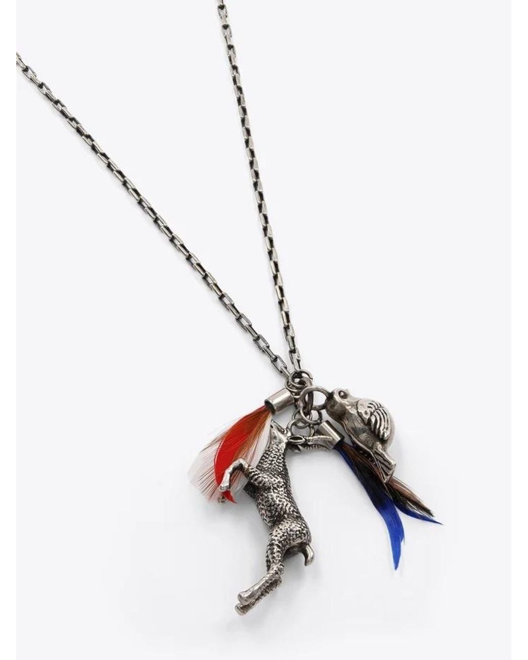 Dries Van Noten White Feather Pendant Necklace for men
