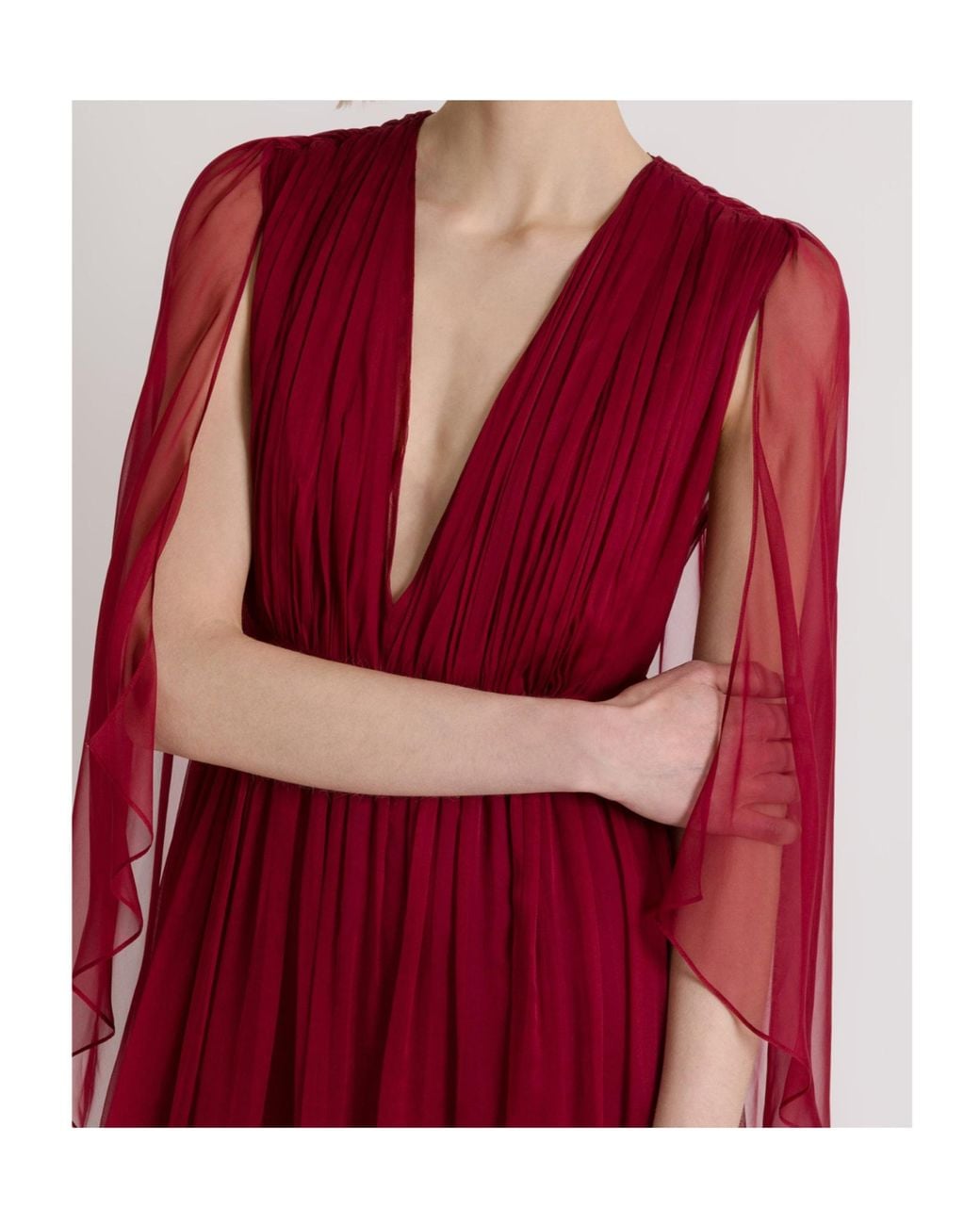 Alberta Ferretti Red Pleated Cape Maxi Dress
