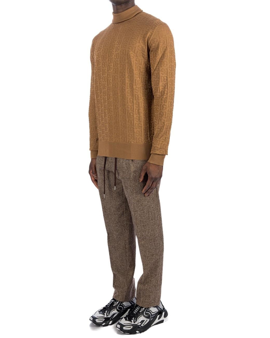 Dolce & Gabbana Brown Dg Logo Jacquard Turtleneck Sweater for men